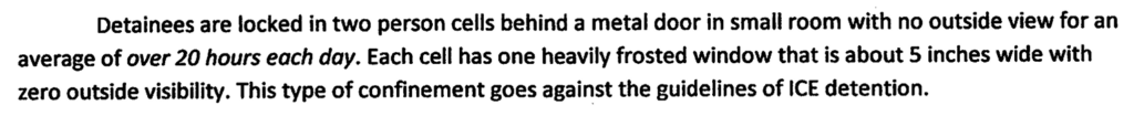 People detained at Butler for ICE describe inhumane confinement conditions, including being locked in cells for 20 hours/day and no access to outdoor air.